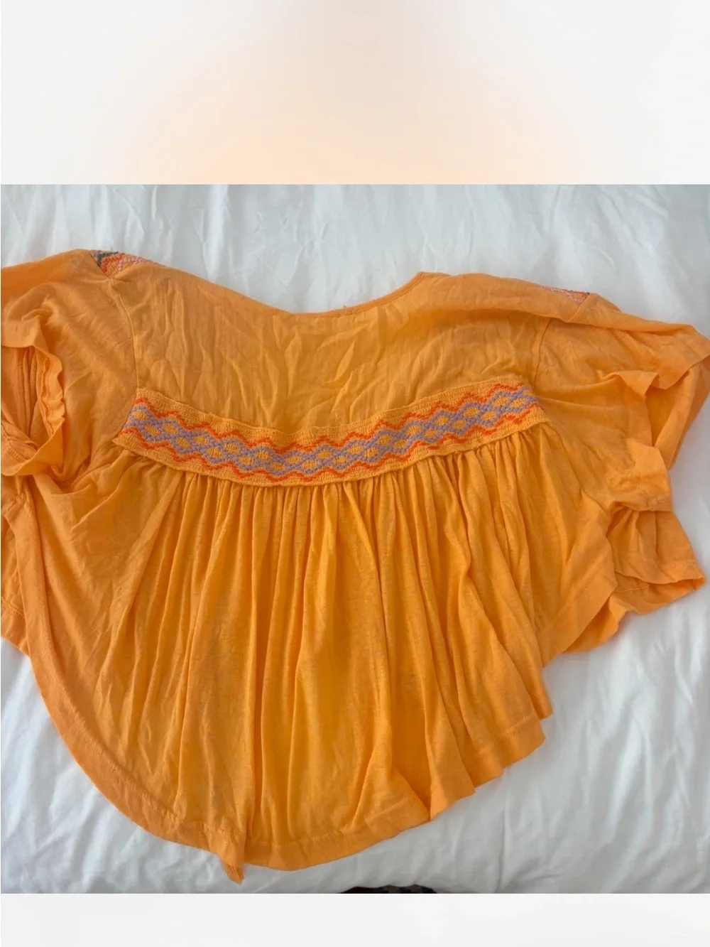 Free People Boho Embroidered V-Neck Peasant Top in Orange